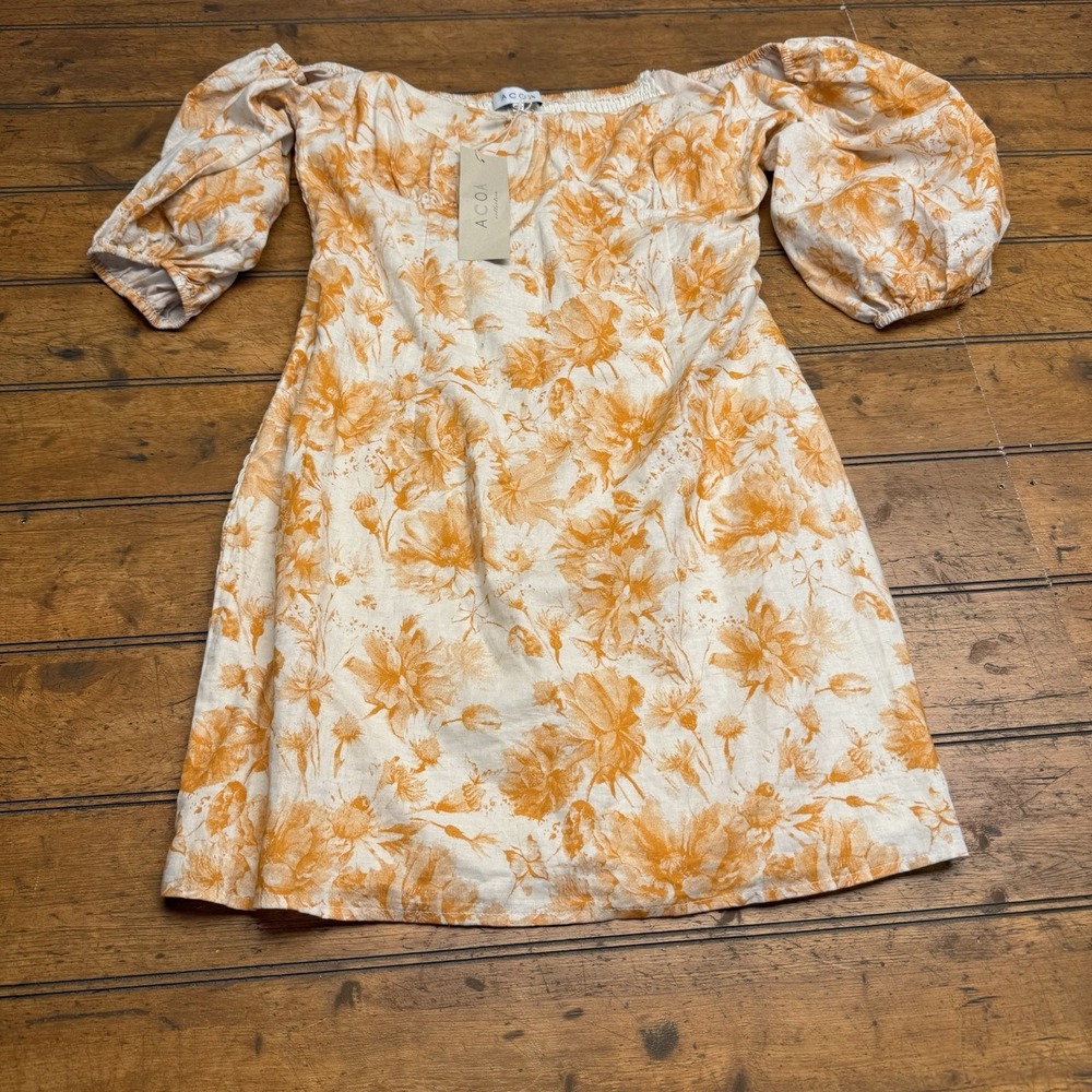 ACOA Smocked Off Shoulder Ruched Ruffle Floral‎ Mini Babydoll Dress Sz large NWT